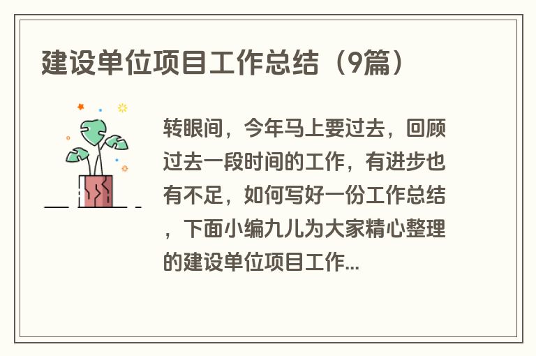 建设单位项目工作总结（9篇）
