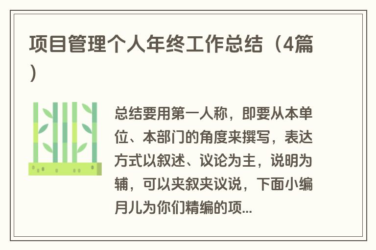 项目管理个人年终工作总结（4篇）