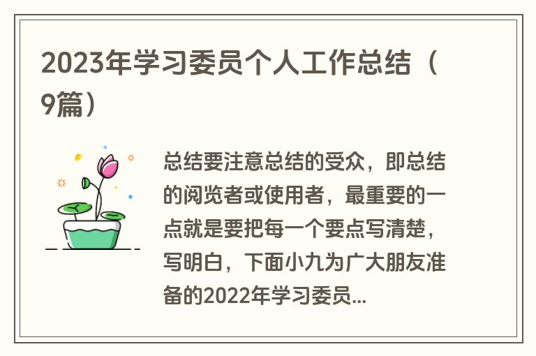 2023年学习委员个人工作总结（9篇）