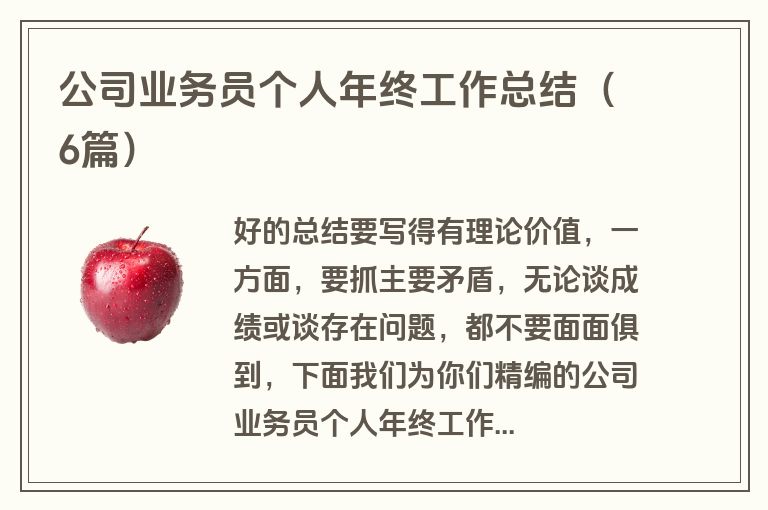 公司业务员个人年终工作总结（6篇）