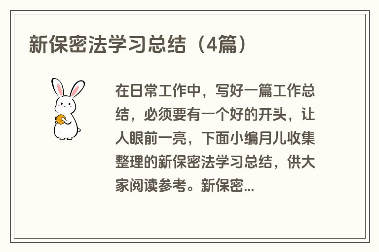 新保密法学习总结（4篇）