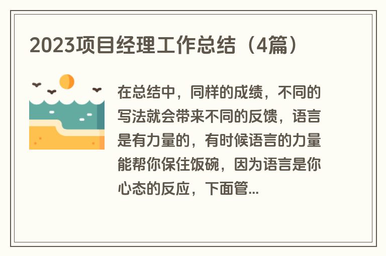 2023项目经理工作总结（4篇）