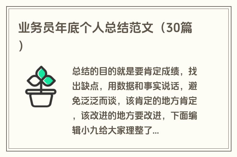 业务员年底个人总结范文（30篇）