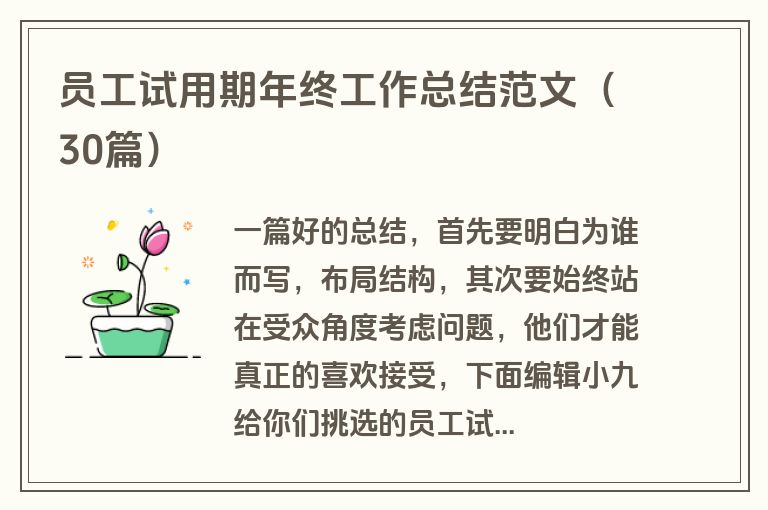 员工试用期年终工作总结范文（30篇）