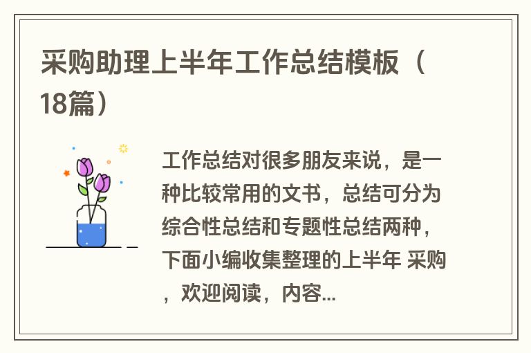 采购助理上半年工作总结模板（18篇）