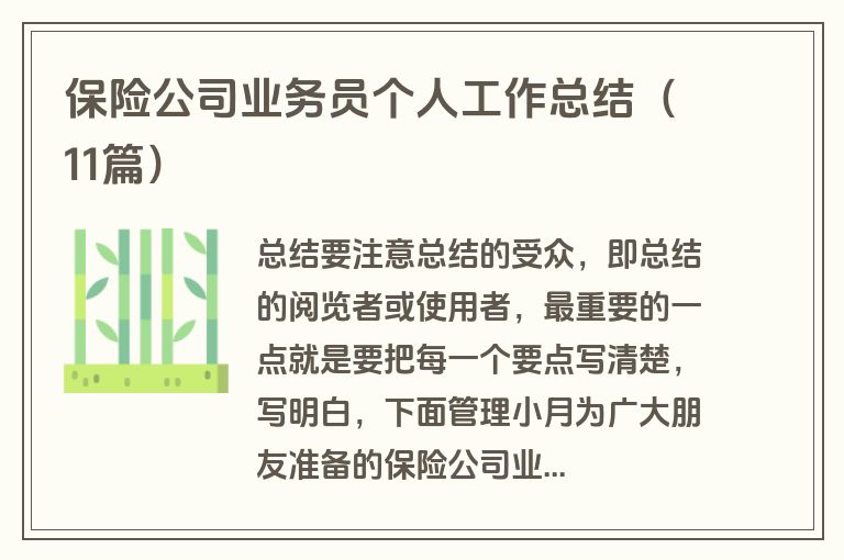 保险公司业务员个人工作总结（11篇）