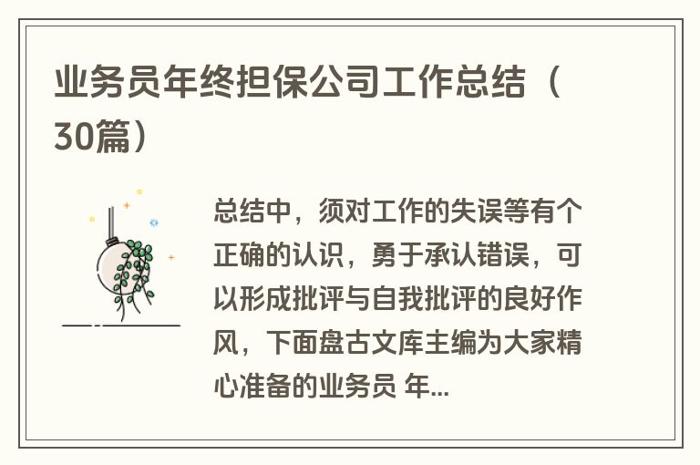 业务员年终担保公司工作总结（30篇）