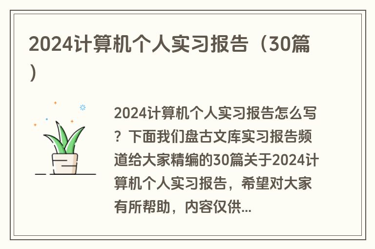 2024计算机个人实习报告（30篇）