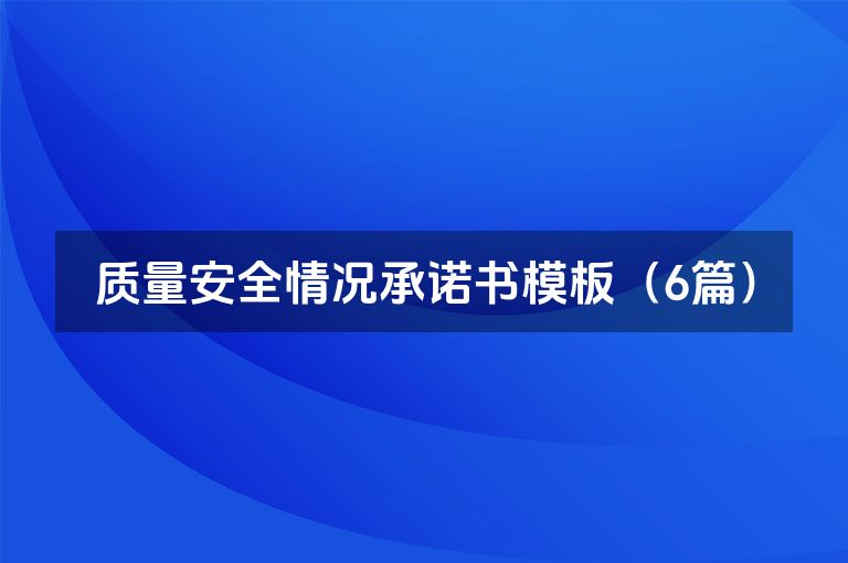质量安全情况承诺书模板（6篇）