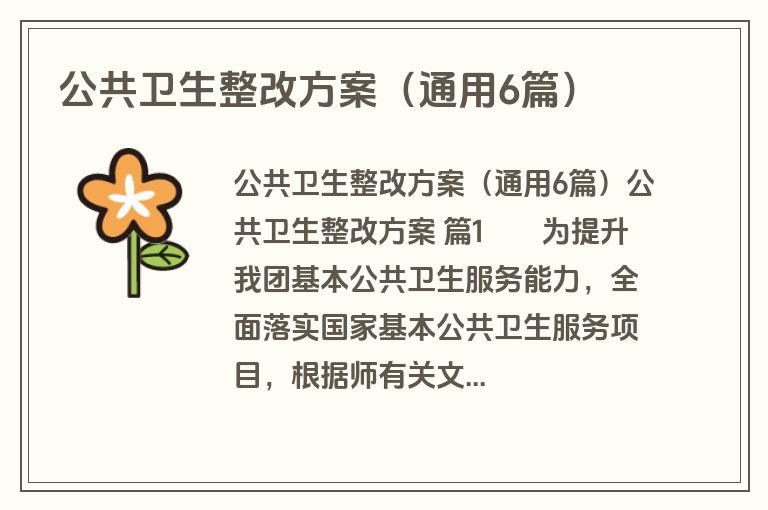 公共卫生整改方案（通用6篇）