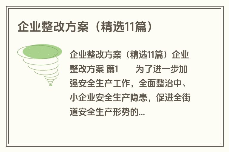 企业整改方案（精选11篇）