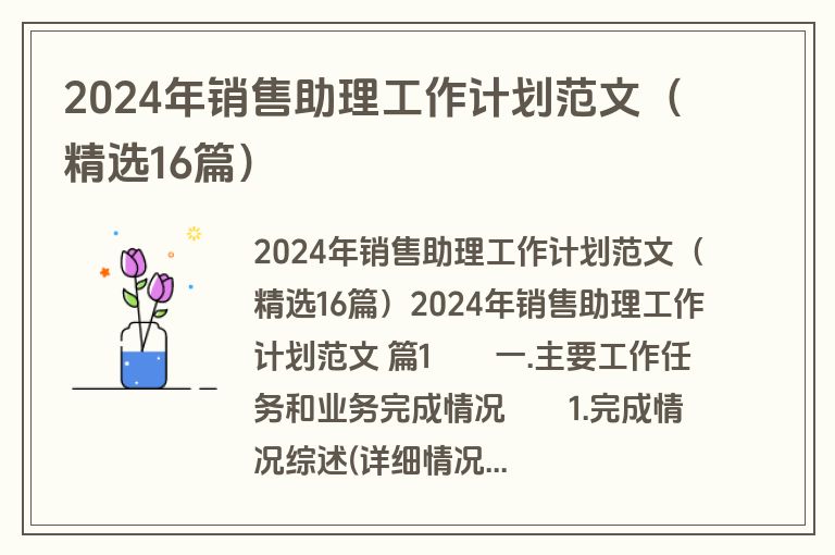 2024年销售助理工作计划范文（精选16篇）
