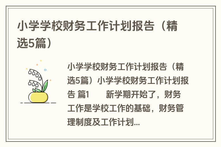 小学学校财务工作计划报告（精选5篇）