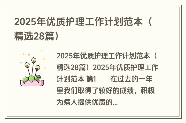 2025年优质护理工作计划范本（精选28篇）