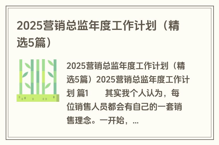 2025营销总监年度工作计划(精选5篇) 2025营销总监年度工作计划(精选5篇)