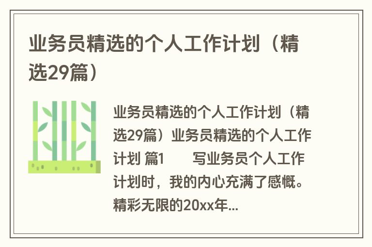 业务员精选的个人工作计划（精选29篇）